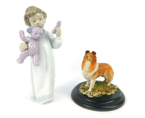 A Country Artists Sheltie Sable figure, and a Nao figure of a girl with poorly Teddy Bear, 19cm high. (2)