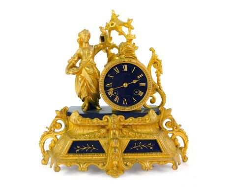 A 19thC French black marble and gilt metal mantel clock, the black Roman numeric dial for Ouquin La Chatre, eight day movemen