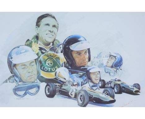After Craig Warwick. Jim Clark 25th Anniversary motor racing print, 1968 - 1993, limited edition 357/500, signed in red to ma