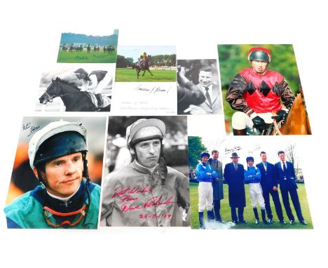 Various horse racing related photographs, of jockeys, trainers, etc., some bearing signatures, to include Heinrich Bollow, Da