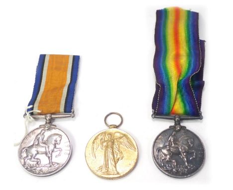 Three World War I medals, comprising the George V medal, inscribed 7223 A.GPL.F. HOLDING. SHROPS. L.I, a further George V med