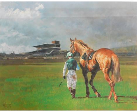 After Malcolm Coward. The Long Way Home, signed limited edition print number 432, also signed by jockey Declan Murphy, 39cm x