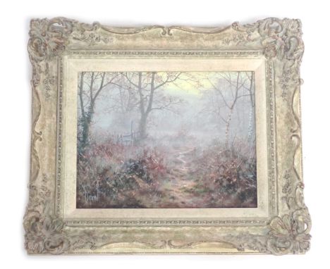 After Dipnall. Autumnal scene, coloured print, 18cm x 23cm, in ornate frame.