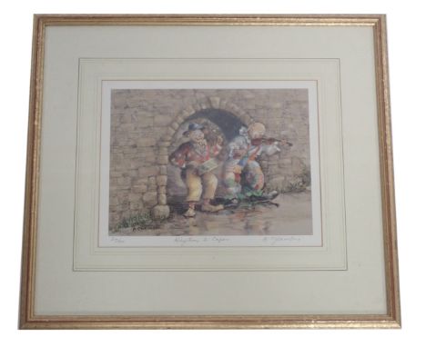 After A Mankinson. Rhythm and Caper, clowns, limited edition print, 24/500, signed and titled in pencil to margin, 19cm x 25c