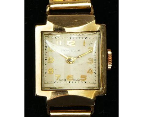 Helvetia, a 9ct gold manual wind ladies wristwatch, London 1954, rolled gold bracelet, case 