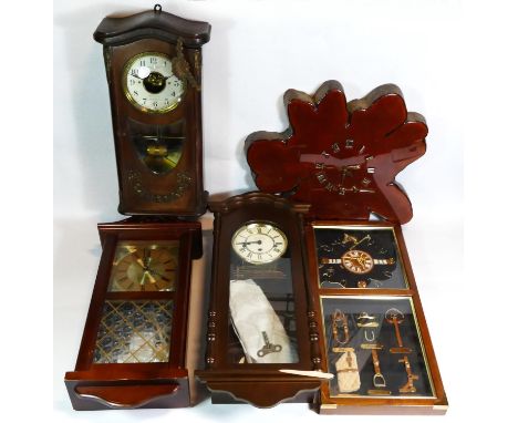 A collection of early 20th century and later clocks, to include Victorian slate mantel clocks, lantern clocks, wall clocks an