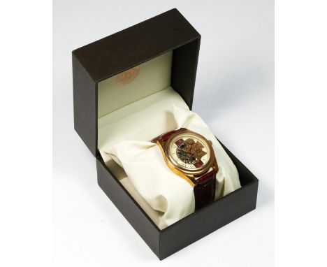 For Valour, a rose gilt metal manual wind gentleman's wristwatch with visible escapement, 43mm, apparently unworn, case 