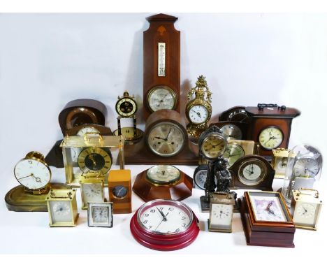 Four boxes of alarm clocks, wall clocks, mantel clocks and barometers, c1950s-1990s, having manual and quartz movements. (4) 