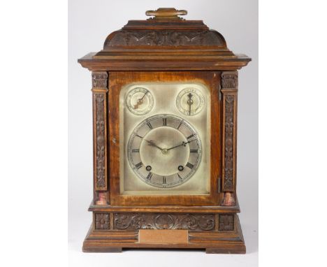 A late 19th century Winterhalder & Hofmeier mahogany striking bracket clock, the brass dial with silvered chapter ring, roman