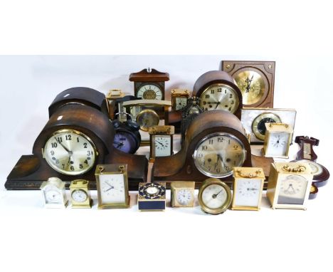 Four boxes of anniversary, carriage, and mantel clocks,manual and quartz movements, to include Smiths Westminster chime and o