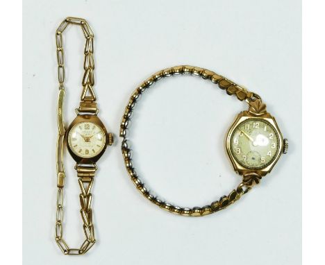 Accurist, a 9ct gold manual wind ladies wristwatch, 10gm gross and a 9ct gold ladies wristwatch with metal bracelet (2). 