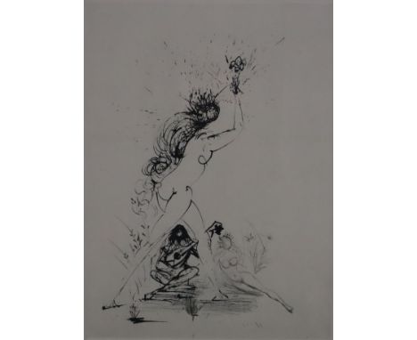 Dali, Salvador (1904 Figueras - 1989 ebd.) - "La Fille au Flambeau" (Mädchen mit Fackel), Kaltnadelradierung aus der Folge "L