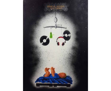Kbasha - 'Rock-a-Spray Baby' from the 'Art and Music Culture series' spray paint on canvas, 50 x 70cm