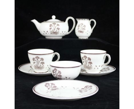 An unusual Wedgwood Tete a Tete service printed in brown with a Gilly flower pattern numbered S303, comprising of a tea pot, 