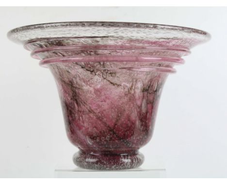 A exceptionally large Schneider Art Deco glass centre piece bowl, bubble glass with inclusions of pink and brown trailed urn 