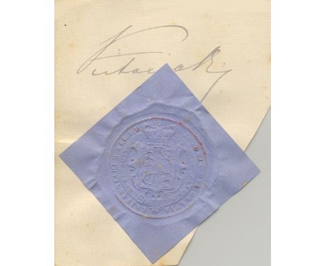 VICTORIA: (1819-1901) Queen of the United Kingdom Great Britain &amp; Ireland 1837-1901. Fine ink signature ('Victoria R I') 