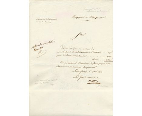 NAPOLEON I: (1769-1821) Emperor of France 1804-14, 1815. A.N.S., Np, to the left margin of a L.S., Bertrand, one page, folio,