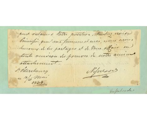 NESSELRODE KARL: (1780-1862) Russian Count and Diplomat. An interesting A.L.S., Nesselrode, one page, 12mo, St. Petersburg, 4