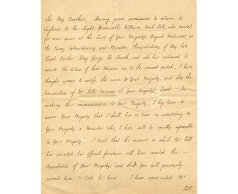 WILLIAM IV: (1765-1837) King of the United Kingdom of Great Britain &amp; Ireland 1830-37. A good L.S., with holograph subscr