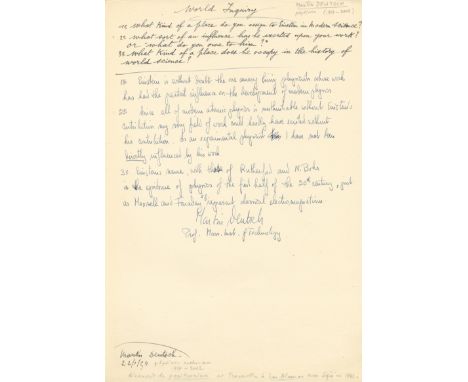 DEUTSCH MARTIN: (1917-2002) Austrian-American Physicist, involved in the Manhattan Project from 1943. A good Autograph Statem