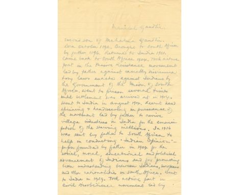 GANDHI MANILAL: (1892-1956) Son of Mahatma K. Gandhi, editor of the Indian Opinion, a Gujarati-English weekly publication in 