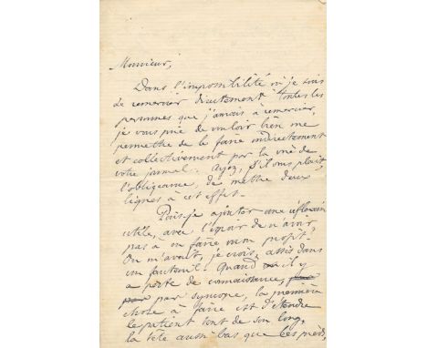 PASSY FREDERIC: (1822-1912) French Economist. The First Nobel Peace Prize winner, 1901. A.L.S., Frederic Passy, four pages, 8