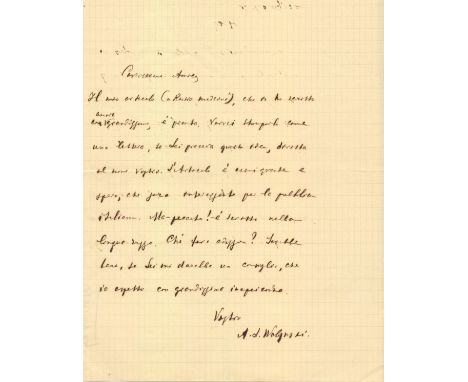 VOLYNSKY AKIM: (1863-1926) Russian Writer, Critic and Editor. Eminent Chronicler of Russian ballet. A.L.S., A. L. Wolynski, o