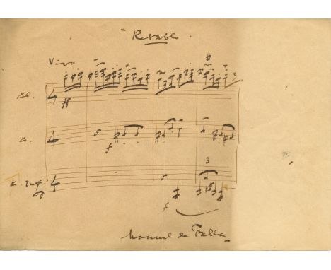 FALLA MANUEL DE: (1876-1946) Spanish Composer. A.M.Q.S., M de Falla, one page, oblong 8vo, n.p., n.d. In bold black ink the c