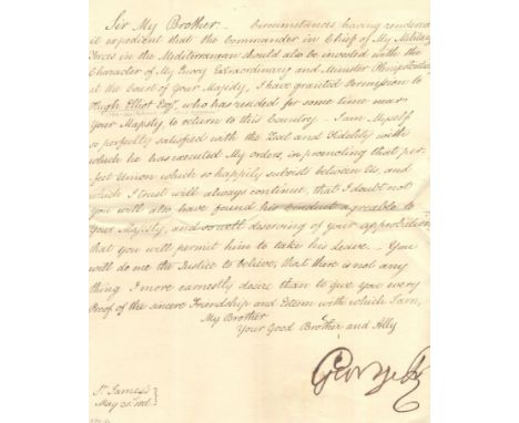 GEORGE III: (1738-1820) King of the United Kingdom 1760-1820. L.S., George R, (a good, bold ink example when 'mad'), one page