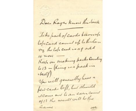 [HOUDINI HARRY]: (1874-1926) Hungarian-American Magician &amp; Escapologist. Autograph Manuscript unsigned, apparently in the