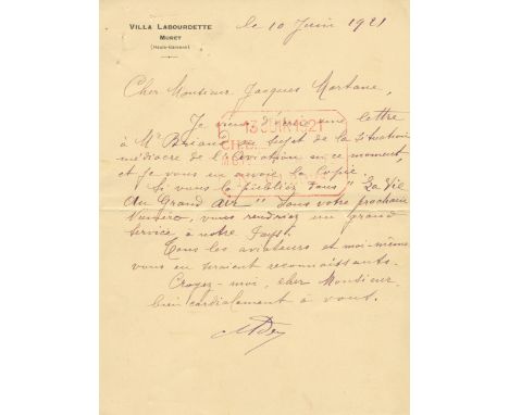 ADER CLEMENT: (1841-1925) Fren Engineer and Inventor. Known for his pioneering works in aviation. A.L.S., Ader, one page, 8vo