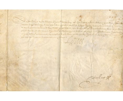  [LOUIS XIII]: (1601-1643) King of France 1610-43 and King of Navarre 1610-20. Contemporary manuscript, vellum, signed by sec