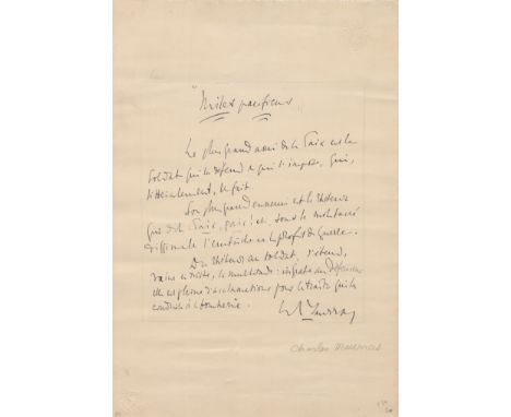 [FRANCE]: Selection of Autograph Statements Signed by a variety of famous French Writers and Artists, each one page, folio, v