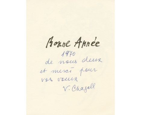 CHAGALL VALENTINA: (c.1905-1993) Ukrainian second wife of artist Marc Chagall from 1952-85. Signed Greetings card, the foldin