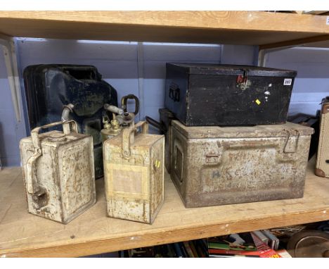 Three ammunition crates, petrol can etc.
