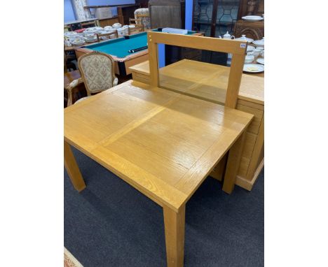 Light oak sideboard, mirror and table