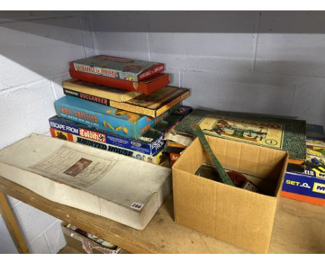 Boxed vintage games, including Meccano and a Denys Fisher Haunted House game