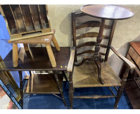 Ladder back chair, two occasional tables, letter rack and a stool