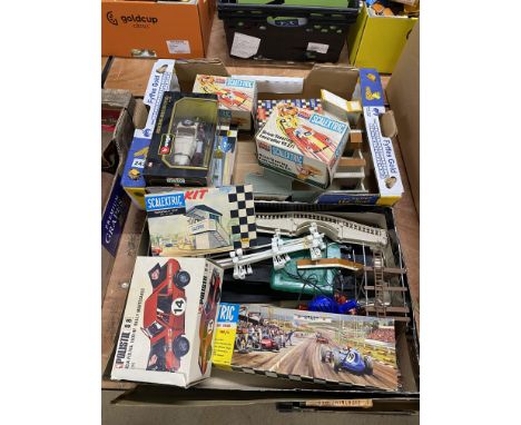 Two boxes of vintage Scalextric cars and track
