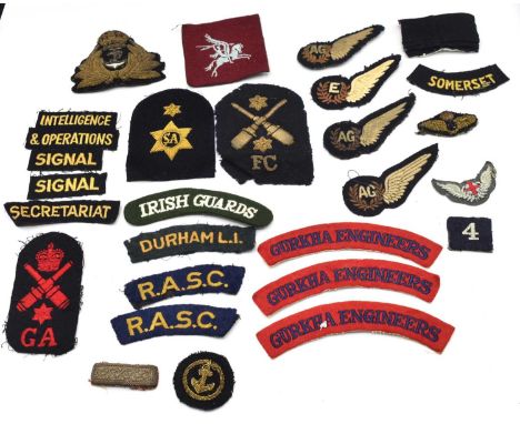 Quantiy of Second World War and Post War British cloth insignia, shoulder titles, RAF Brevet wings, Royal Vavy Insignia and r