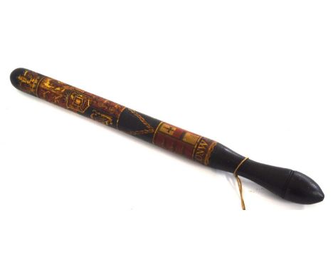 William IV painted wooden police truncheon circa 1830s for the town of Bampton, painted with Crowns and ornate Royal coat of 