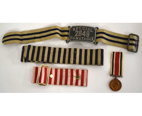 Three Wartime British Police special constable armbans to include one First World War, Hiatt &amp; Co Birmingham made example