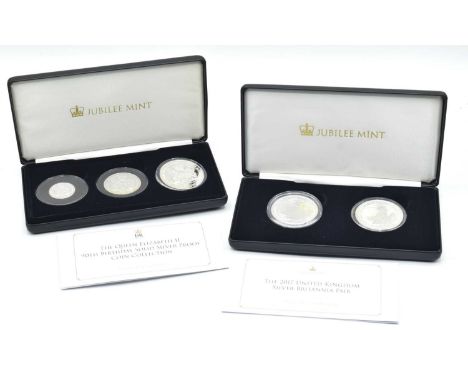 Elizabeth II, 2016 Jubilee mint 90th birthday solid silver proof coin set of three to include £1, £2 and £5. together with ER
