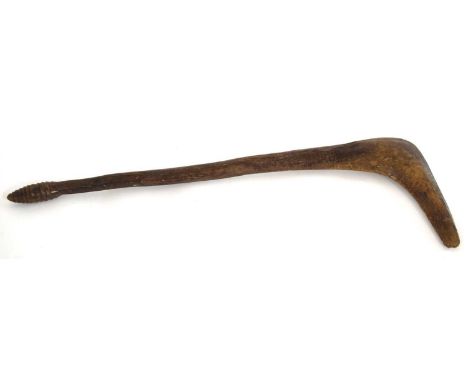 19th century, South Eastern Australian Aboriginal Leangle club with angled head and a tapered handle to a stepped conical ter