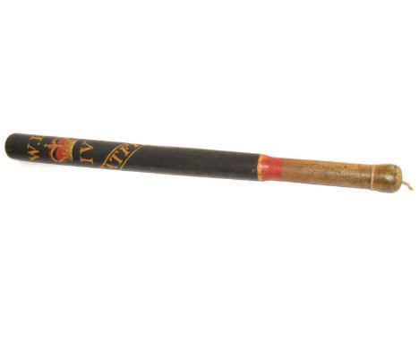 1830s William IV painted wooden police truncheon. WR IV crown and cypher from the Suffolk 'Whatfield' constabulary- painted. 