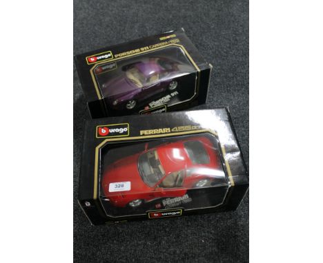 Two large scale Burago 1:18 die cast vehicles - Ferrari 456GT and Porsche 1911