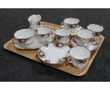 A tray of twenty-one piece Royal Albert Celebration china tea service 