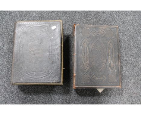 Two 19th century leather bound bibles with colour plates