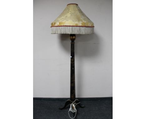 A 1920's Chinoiserie standard lamp with shade on three-way pedestal CONDITION REPORT: in good working order 