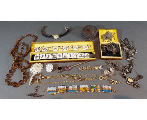 A silver and enamel panel necklace together with matching bracelet and a small collection of other jewellery 